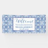 Portugiesisch Tiles Blue Rustic Elegante Wedding Banner (Horizontal)