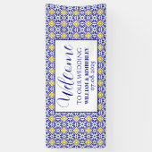 Portugiesisch Tiles Blue Rustic Elegante Wedding Banner (Vertikal)
