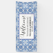 Portugiesisch Tiles Blue Rustic Elegante Wedding Banner (Vertikal)