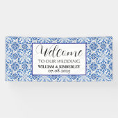 Portugiesisch Tiles Blue Rustic Elegante Wedding Banner (Horizontal)