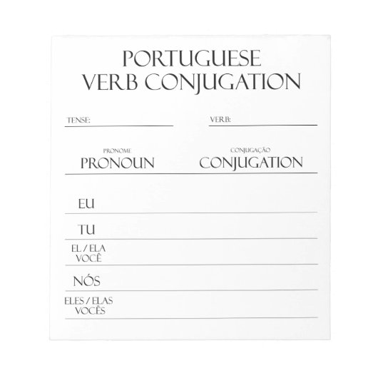 Portugiesisch | Verbs Conjugation Practice Notizblock (Vorderseite)