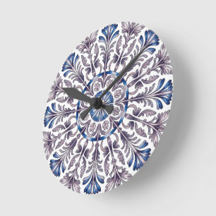 Portugiesische Azulejo-Blumenmuster-Wanduhr Runde Wanduhr