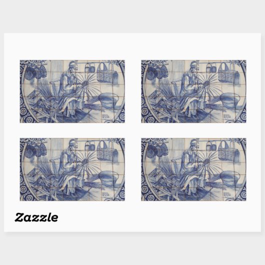 Portugiesische Azulejo-Fliesen Rechteckiger Aufkleber (Blatt)