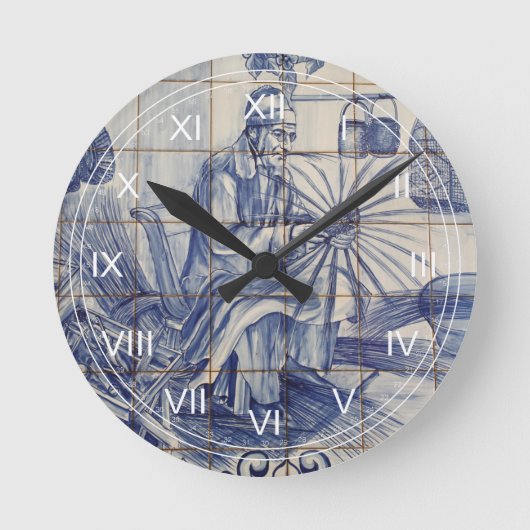 Portugiesische Azulejo-Fliesen Runde Wanduhr (Vorderseite)