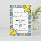 Portugiesische Azulejo Lemon Tiles Baby Shower Einladung (Stehend Vorderseite)