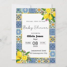 Portugiesische Azulejo Lemon Tiles Baby Shower Einladung