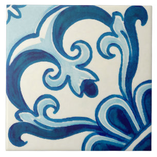 Portugiesische Azulejos Blaue Blumenelemente Fliese