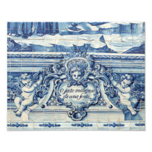 Portugiesische blau-weiße Wandfliesen mit Engeln Fotodruck
