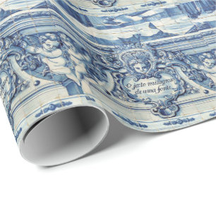 Portugiesische blau-weiße Wandfliesen mit Engeln Geschenkpapier