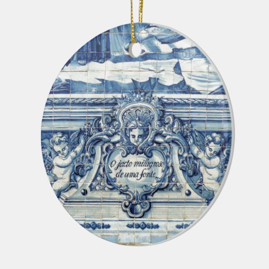 Portugiesische blau-weiße Wandfliesen mit Engeln Keramik Ornament (Links)
