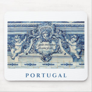 Portugiesische blau-weiße Wandfliesen mit Engeln Mousepad