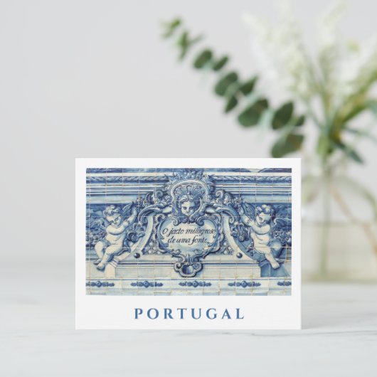 Portugiesische blau-weiße Wandfliesen mit Engeln Postkarte (Stehend Vorderseite)