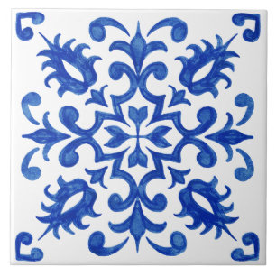 Portugiesische blaue Fliese mit zentralem runden M
