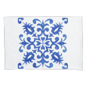 Portugiesische blaue Fliese mit zentralem runden M Kissenbezug (Vorderseite-Links)
