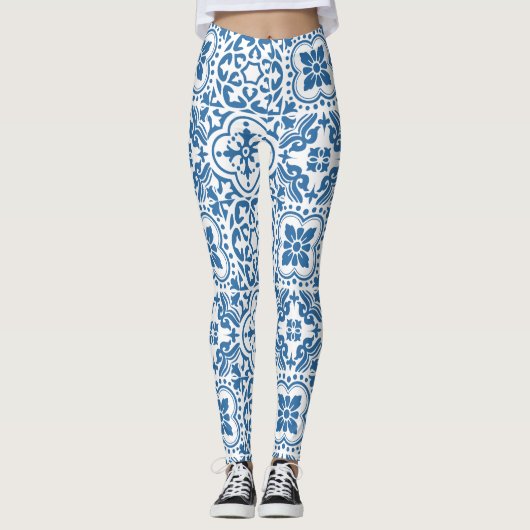 Portugiesische blaue Fliesen 2 Leggings (Vorderseite)