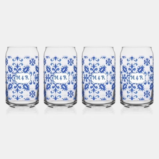 Portugiesische Blaue Fliesen-Monogramm  Dosenglas (Vorderseite)