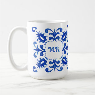 Portugiesische Blaue Fliesen-Monogramm Kaffeetasse
