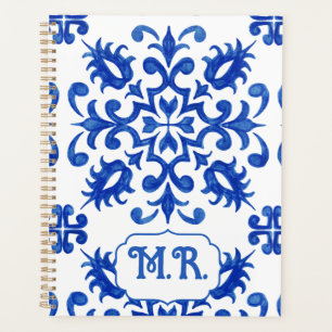 Portugiesische blaue Fliesenmonogramm Planer