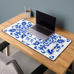 Portugiesische blaue Fliesenmonogramm  Schreibtischunterlage