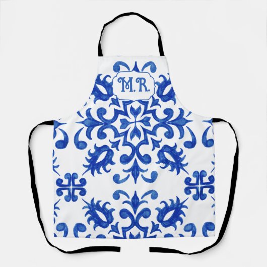 Portugiesische blaue Fliesenmonogramm  Schürze (Vorderseite)