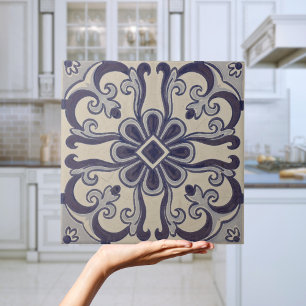 Portugiesische blaue geometrische Azulejos floral Fliese