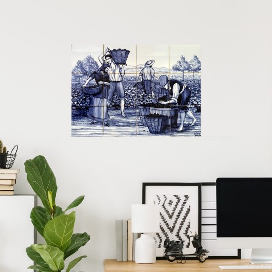 Portugiesische Blauer Tile Poster Trauben Ernte: A (Heimbüro)