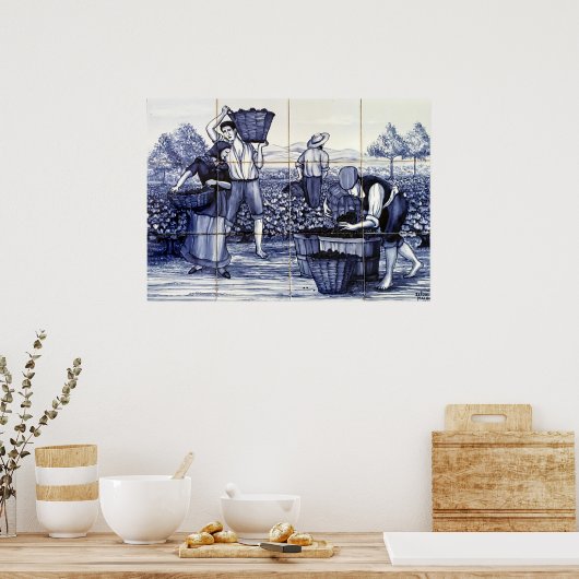Portugiesische Blauer Tile Poster Trauben Ernte: A (Küche)