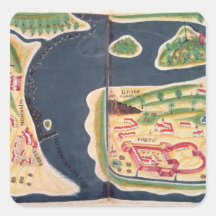 Portugiesische Erkundungskarte von Mombassa Quadratischer Aufkleber