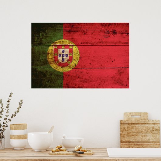 Portugiesische Flagge für Altholzkörner Poster (Küche)