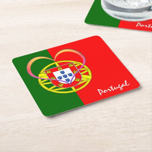 Portugiesische Flagge & Herz - Portugal /Sportfans Rechteckiger Pappuntersetzer (angewinkelt)