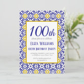 Portugiesische Fliesen 100. Geburtstag Mittelmeer Einladung (Stehend Vorderseite)