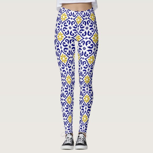 Portugiesische Fliesen Azulejo Pattern Yoga Pants  Leggings (Vorderseite)