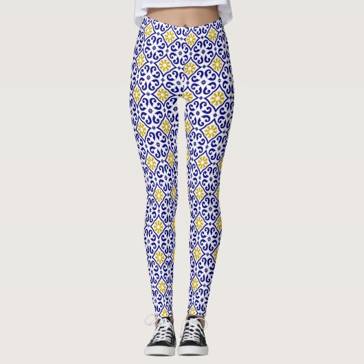 Portugiesische Fliesen Azulejo Pattern Yoga Pants  Leggings (Vorderseite)