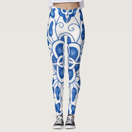 Portugiesische Fliesen Azulejo Pattern Yoga Pants  Leggings (Vorderseite)