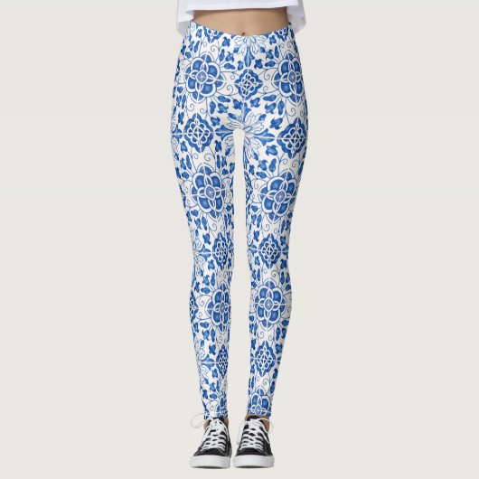Portugiesische Fliesen Azulejo Pattern Yoga Pants  Leggings (Vorderseite)