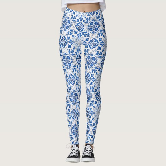 Portugiesische Fliesen Azulejo Pattern Yoga Pants  Leggings (Vorderseite)