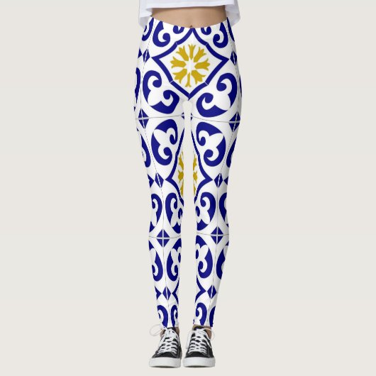 Portugiesische Fliesen Azulejo Pattern Yoga Pants  Leggings (Vorderseite)