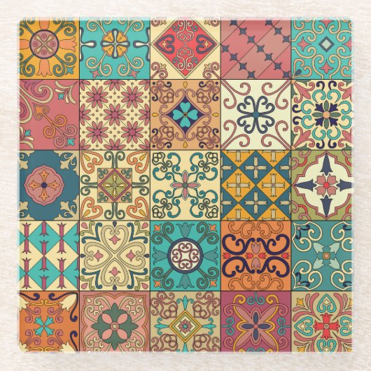Portugiesische Fliesen: Azulejo Stil nahtlos Muste Glasuntersetzer (Vorderseite)