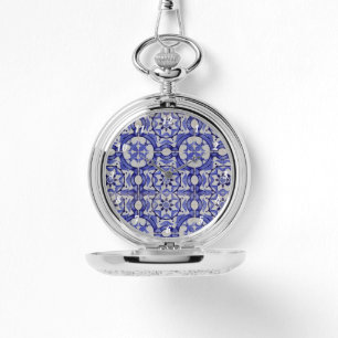 Portugiesische Fliesen Azulejos Floral Elegant Bla Armbanduhr