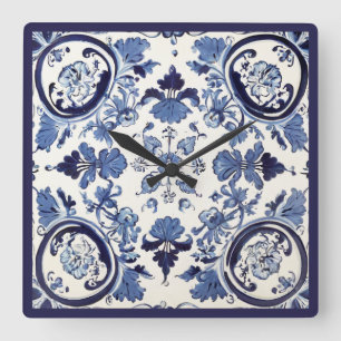 Portugiesische Fliesen Azulejos Vintage Blau Und W Quadratische Wanduhr