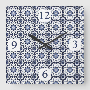 Portugiesische Fliesen Azulejos Vintage Blau Und W Quadratische Wanduhr