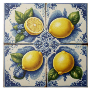 Portugiesische Fliesen Azulejos Zitronen Vintage B