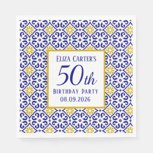 Portugiesische Fliesen Blau 50. Geburtstag Mittelm Serviette