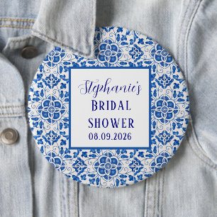 Portugiesische Fliesen Blau Mediterrane Babyparty Button