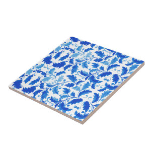 Portugiesische Fliesen Blauer Blumen und Blätter