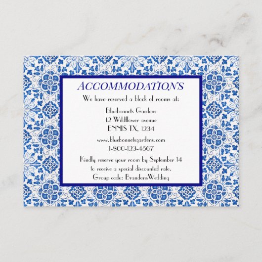 Portugiesische Fliesen Blue Wedding Unterkünfte Begleitkarte (Vorderseite)