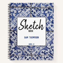 Portugiesische Fliesen - Blumenrezept - Leere Skiz Notizblock