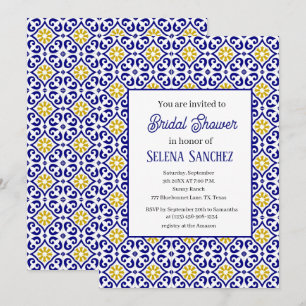 Portugiesische Fliesen Floral Watercolor Brautpart Einladung