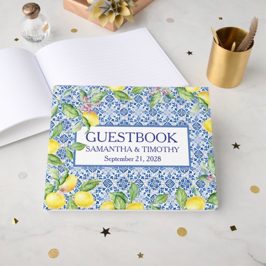 Portugiesische Fliesen Lemon Destination Elegante  Gästebuch (Vorderseite Offen)