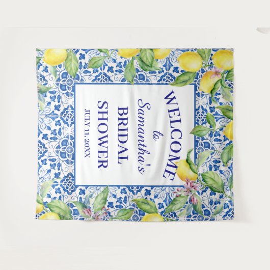 Portugiesische Fliesen Lemon Mittelmeer Brautparty Wandteppich (Vorderseite (Horizontal))